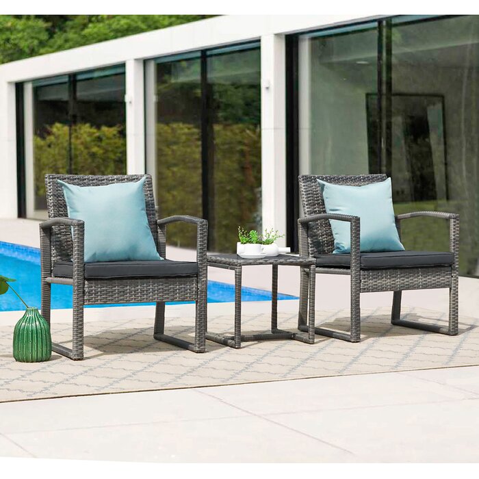 Babun Outdoor Patio Seating Set 2 Chairs and 1 Table Set (Grey)