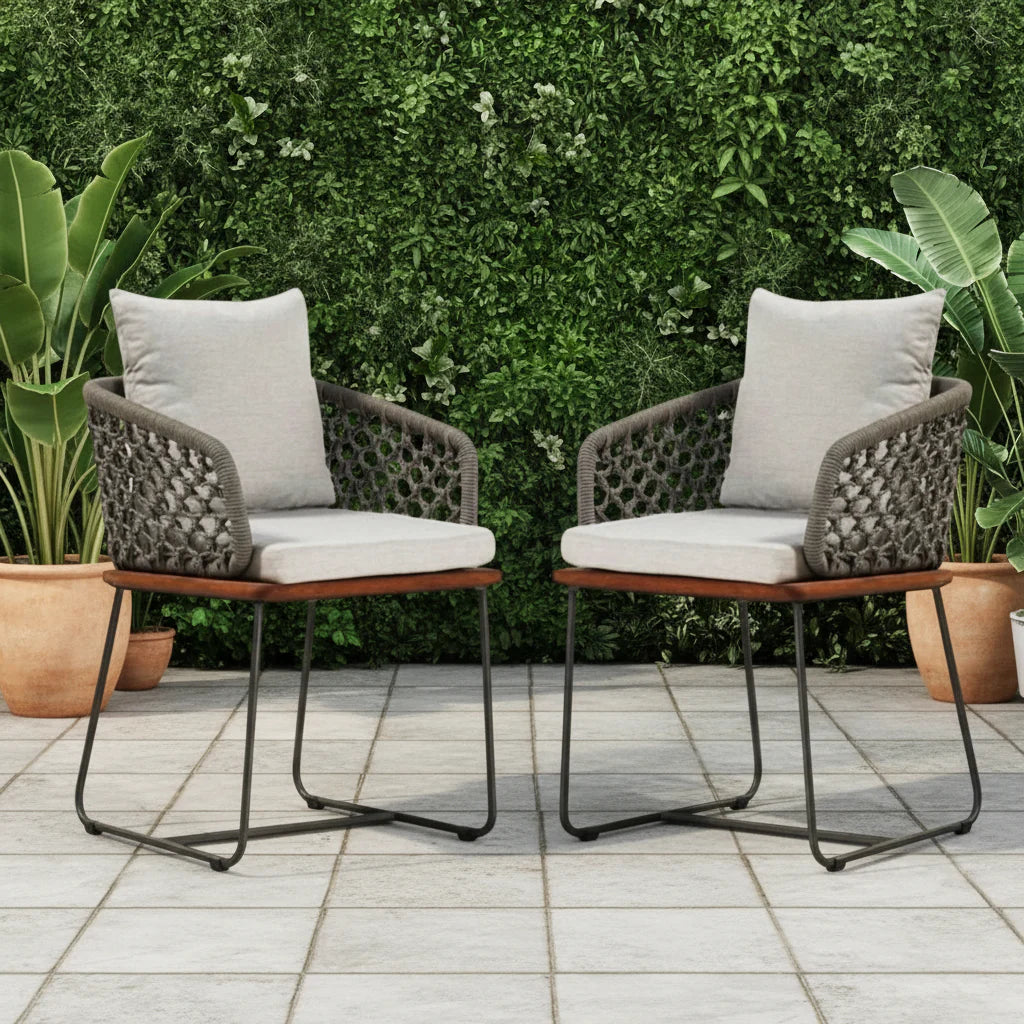 Adelyn Outdoor Rope 2-Piece Patio Chairs With Wooden Base