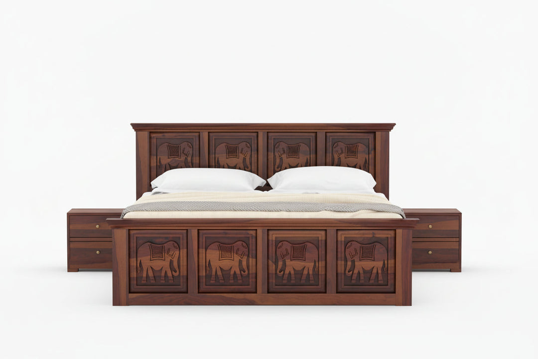 Adri Sheesham Wood Bed Hydraulic Storage - King Size