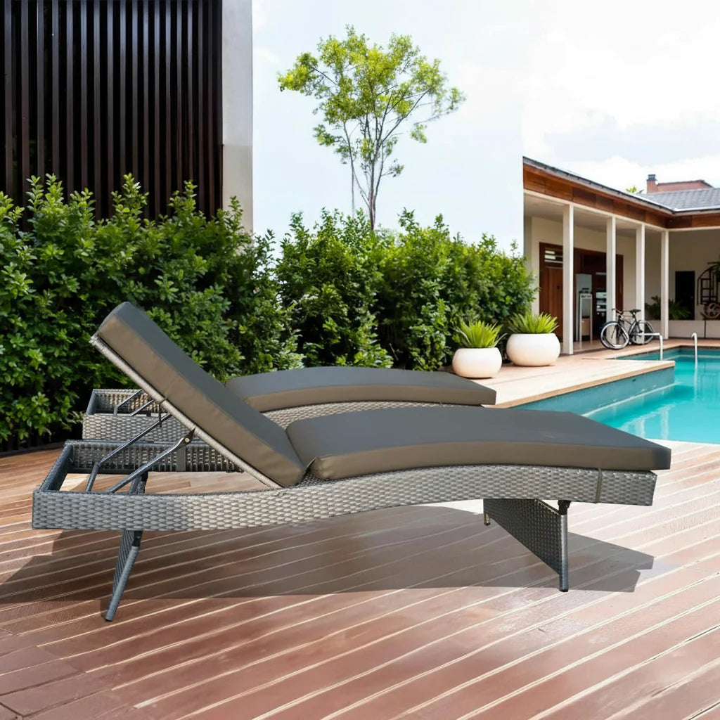 Akira All-Weather HDPE Wicker Outdoor Chaise Lounge Chair Set of 2