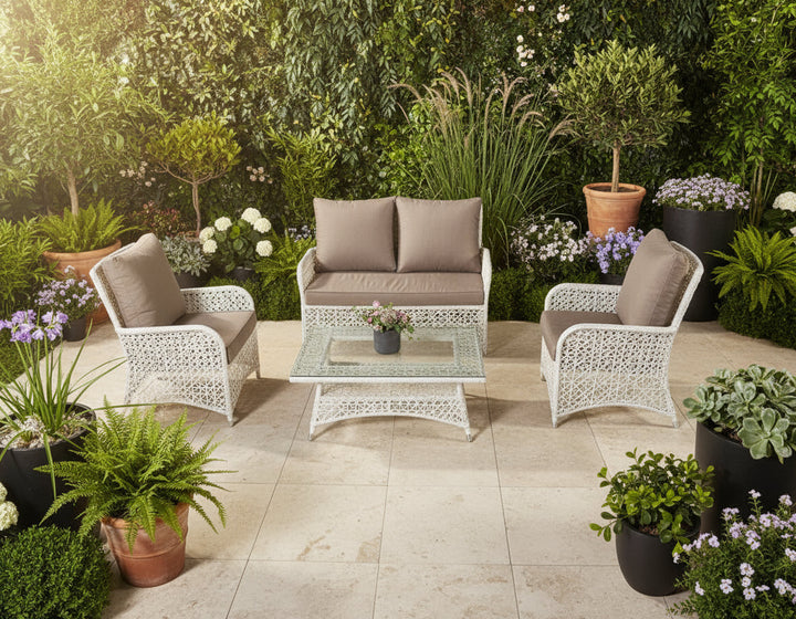 Alfonsi Outdoor Sofa Set 2 Seater, 2 Single seater and 1 Center Table (Beige + Brown)