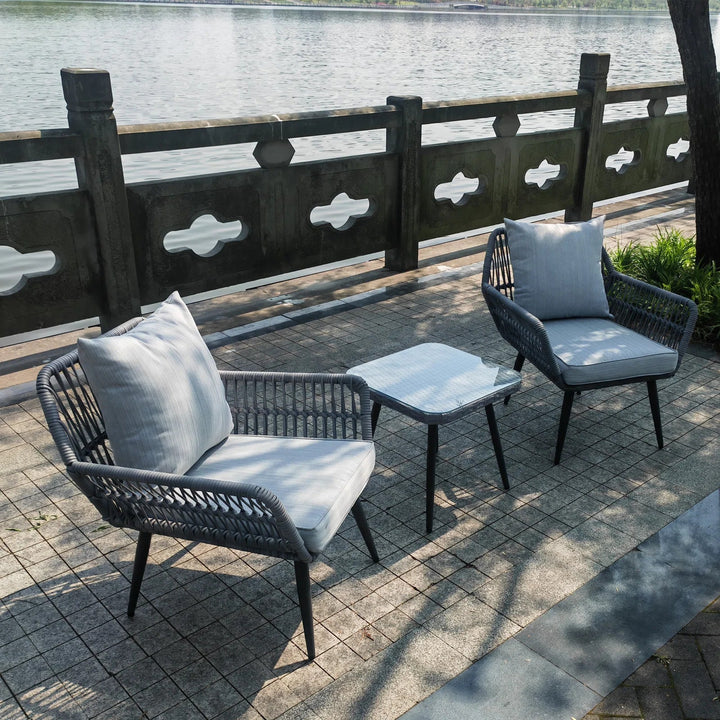 Jkenas Outdoor Patio Seating Set 2 Chairs and 1 Table Set (Grey) Braided & Rope