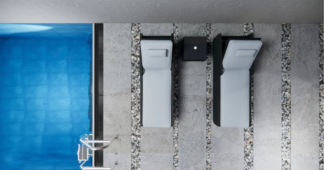 Fidelia Outdoor Swimming Poolside Lounger (Set of 2 ) With 1 Side Table (Black +White)