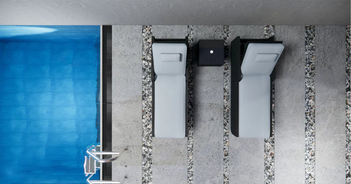 Fidelia Outdoor Swimming Poolside Lounger (Set of 2 ) With 1 Side Table (Black +White)