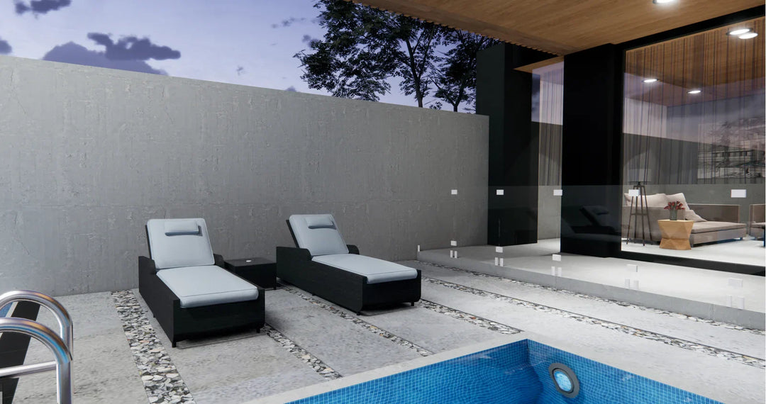 Fidelia Outdoor Swimming Poolside Lounger (Set of 2 ) With 1 Side Table (Black +White)