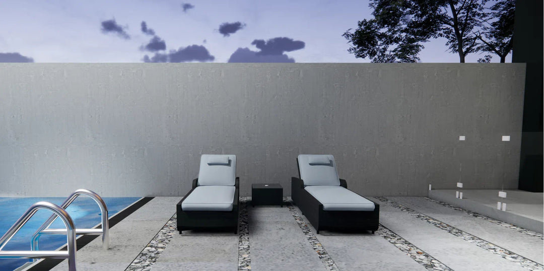 Fidelia Outdoor Swimming Poolside Lounger (Set of 2 ) With 1 Side Table (Black +White)