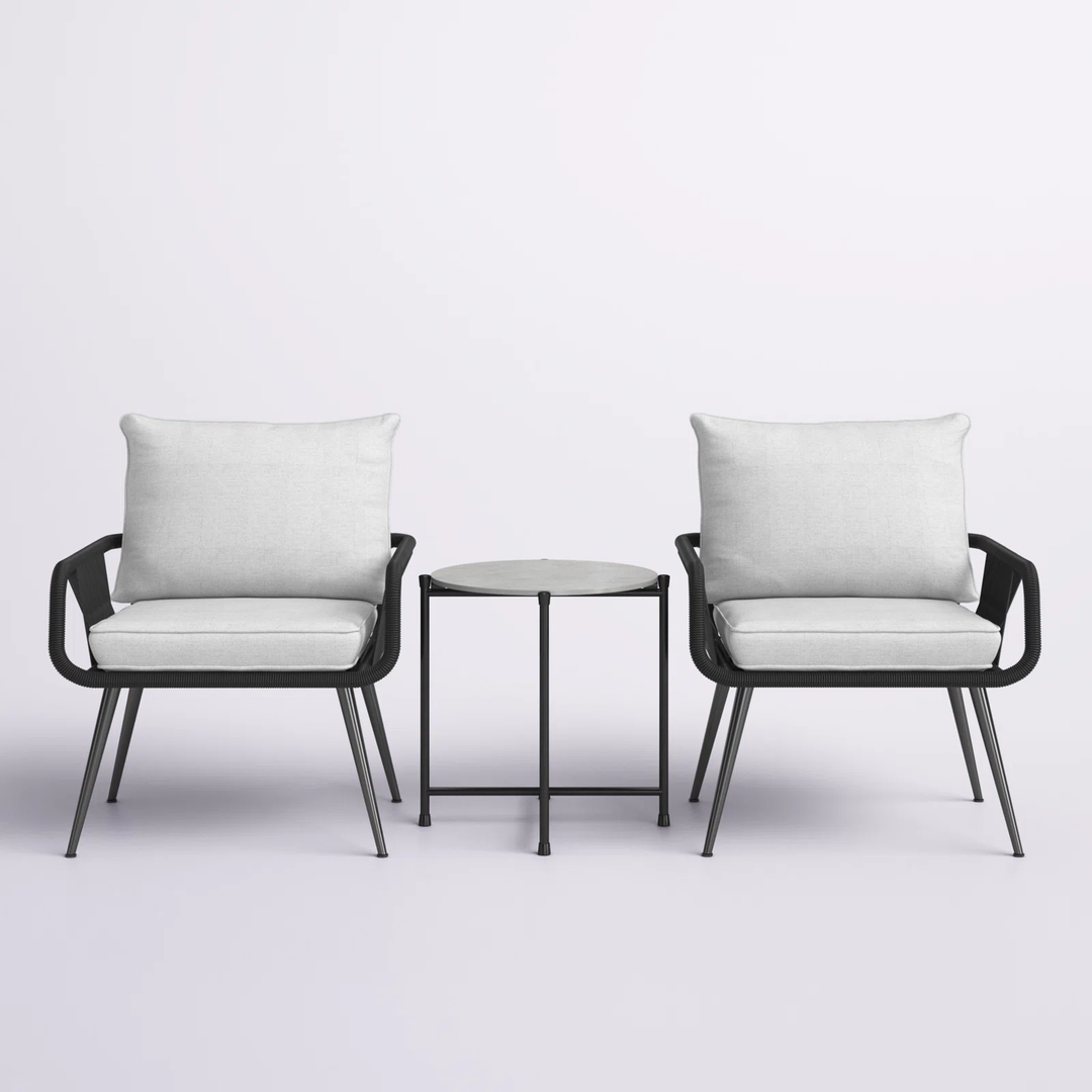Pulp Outdoor Patio Seating Set 2 Chairs and 1 Table Set (Black) Braided & Rope