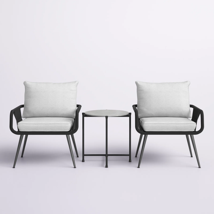 Pulp Outdoor Patio Seating Set 2 Chairs and 1 Table Set (Black) Braided & Rope