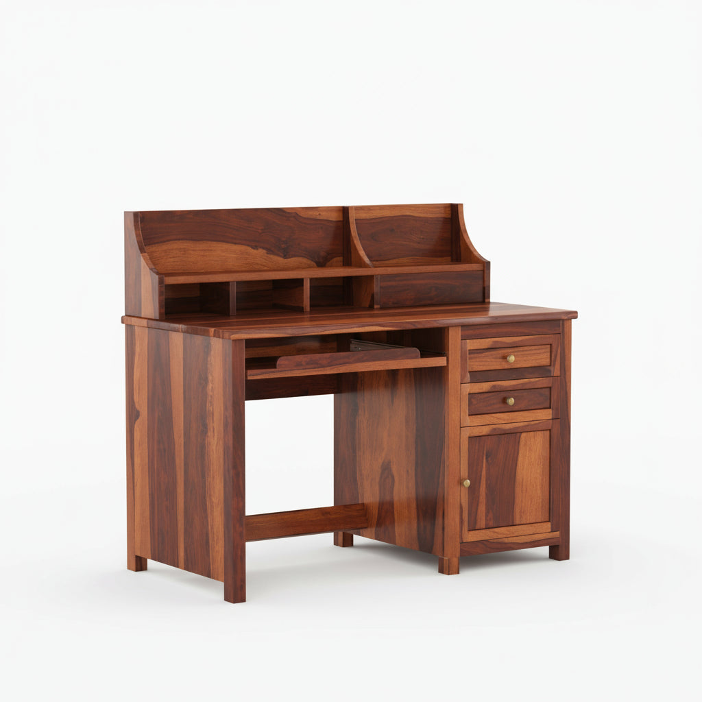 Alondra sheesham wood study table with storage cabinets and shelve