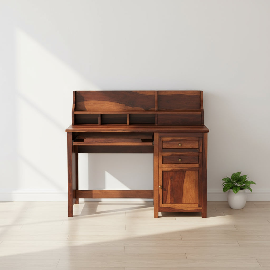 Alondra sheesham wood study table with storage cabinets and shelve