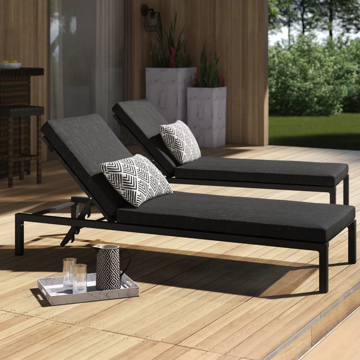 Hamper Outdoor Swimming Poolside Lounger Set of 2 (Black)