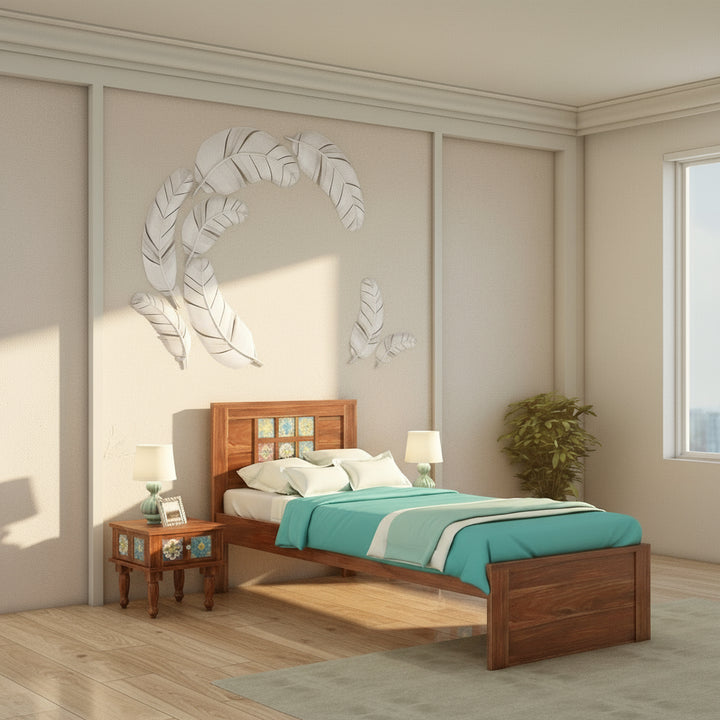 Amparo Solid Sheesham Wood Single Bed Without Storage (Natural Finish)