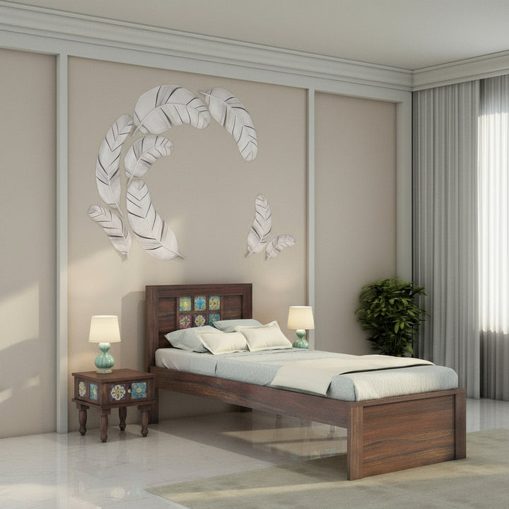 Anabel Solid Sheesham Wood Single Bed Without Storage (Walnut Finish)
