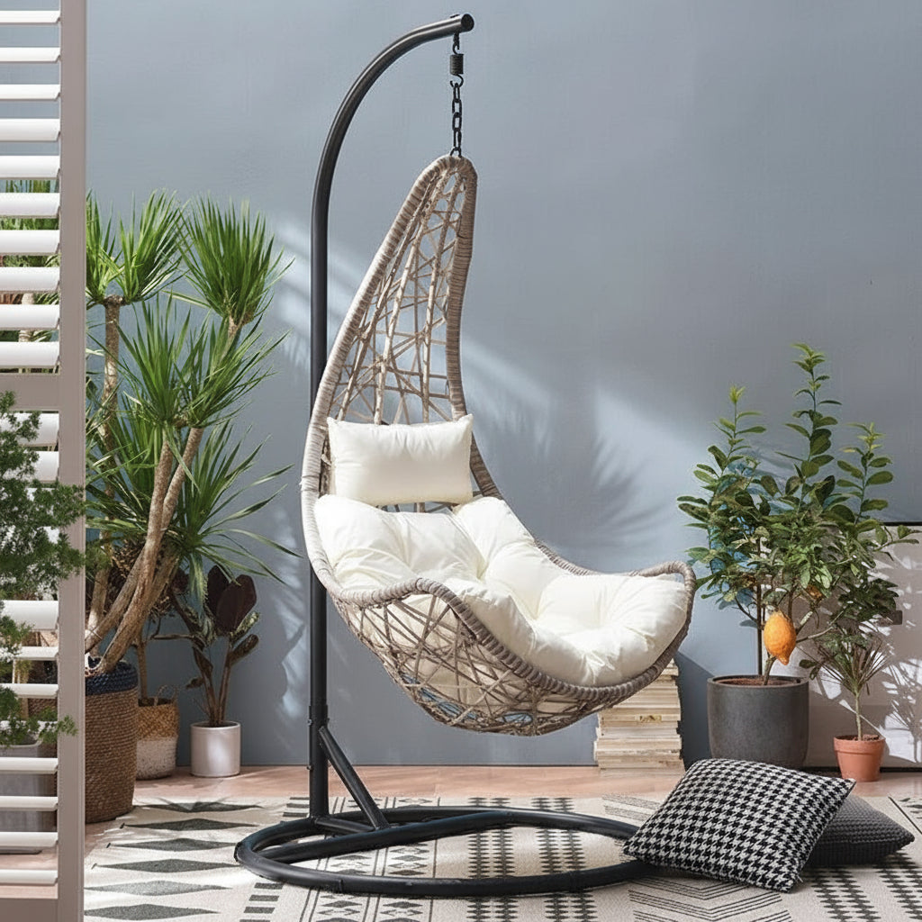Anastasio Single Seater Hanging Swing With Stand For Balcony , Garden Swing (Sea shell)