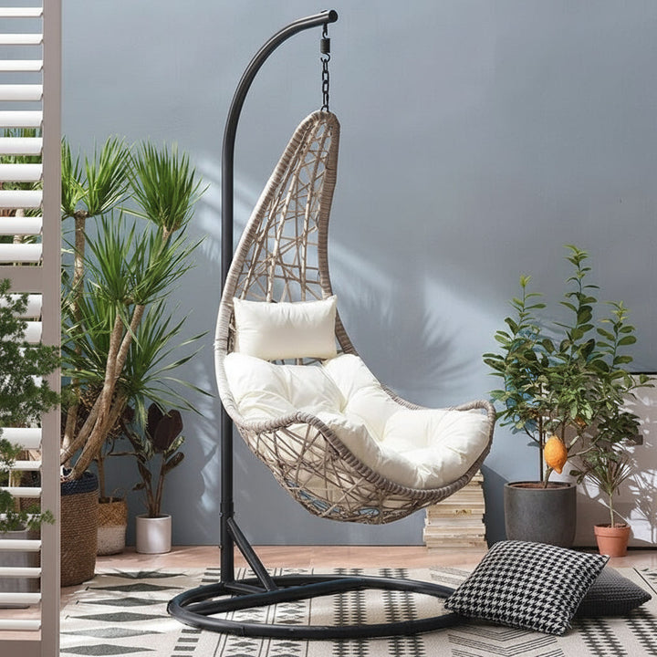 Anastasio Single Seater Hanging Swing With Stand For Balcony , Garden Swing (Sea shell)