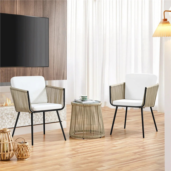 Rapid Outdoor Patio Seating Set 2 Chairs and 1 Table Set (Cream) Braided & Rope