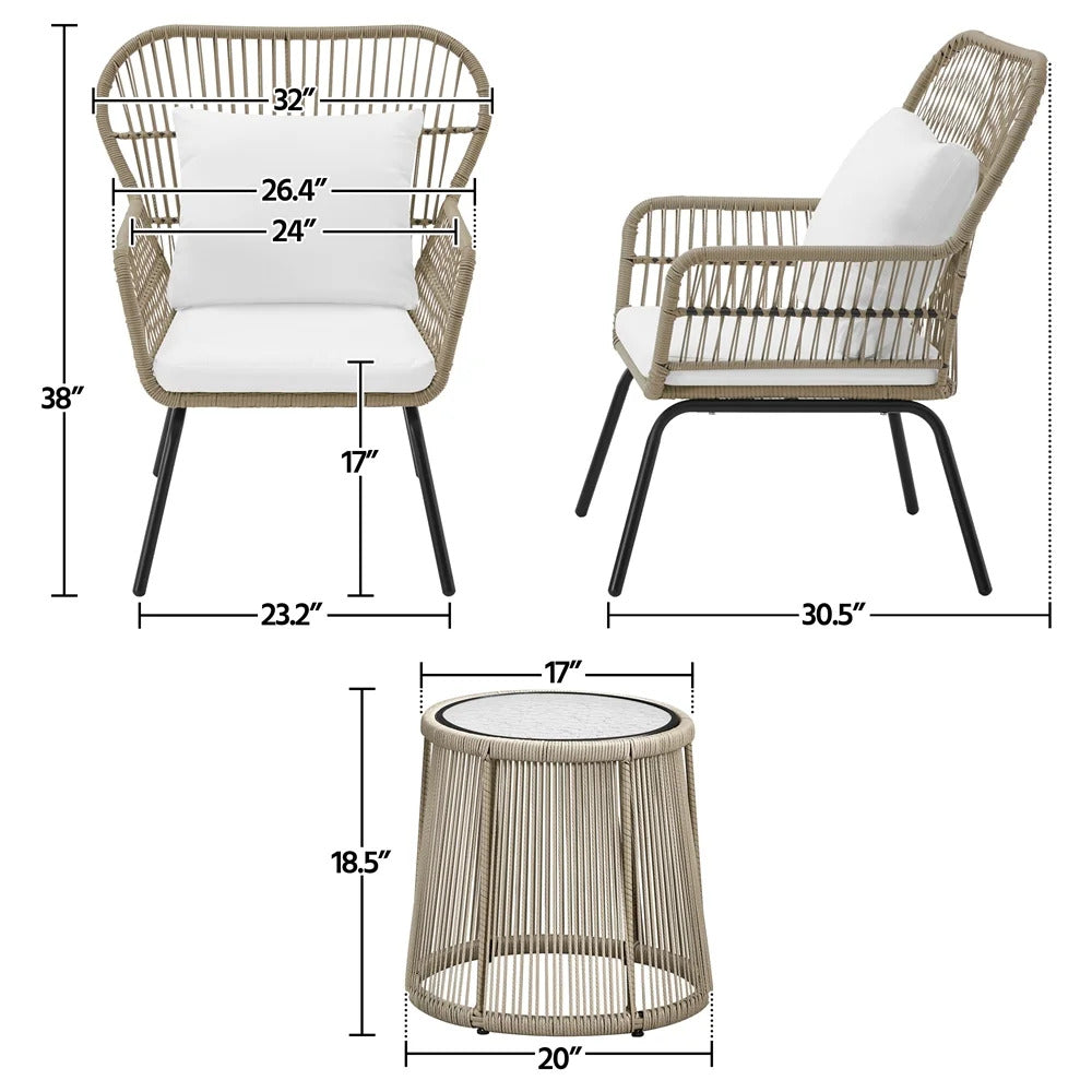 Sigma Outdoor Patio Seating Set 2 Chairs and 1 Table Set (Cream)