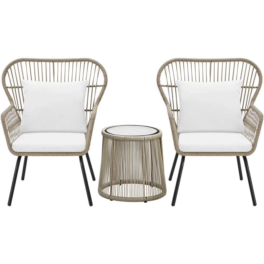 Sigma Outdoor Patio Seating Set 2 Chairs and 1 Table Set (Cream)