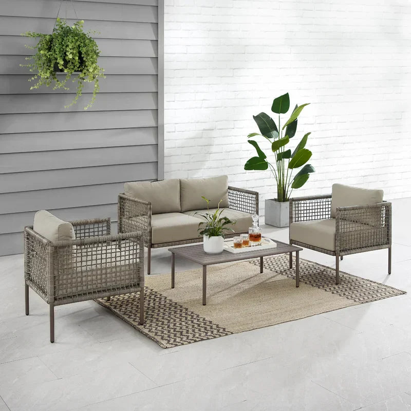 Zita  Outdoor Sofa Set 2 Seater, 2 Single seater and 1 Center Table (Light Brown) Braided & Rope