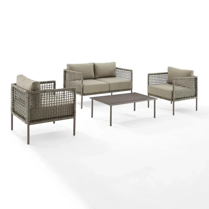 Zita  Outdoor Sofa Set 2 Seater, 2 Single seater and 1 Center Table (Light Brown) Braided & Rope