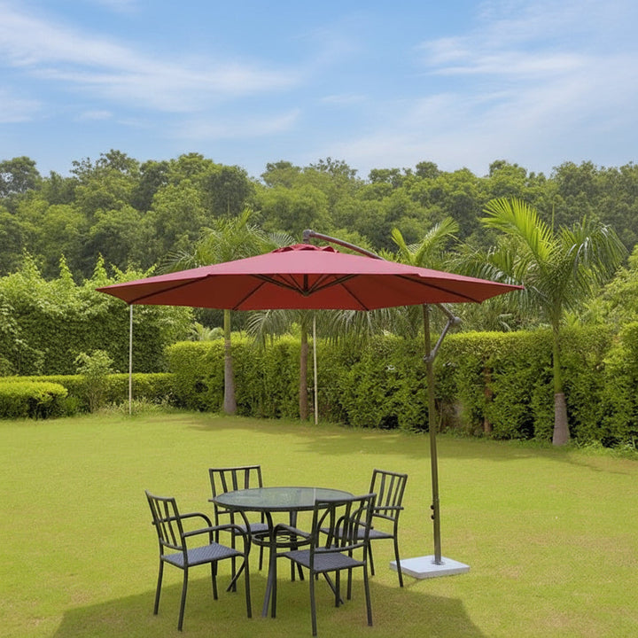Aqua Luxury Side Pole Garden Umbrella With Stand (Round Mahroon) - Umbrella