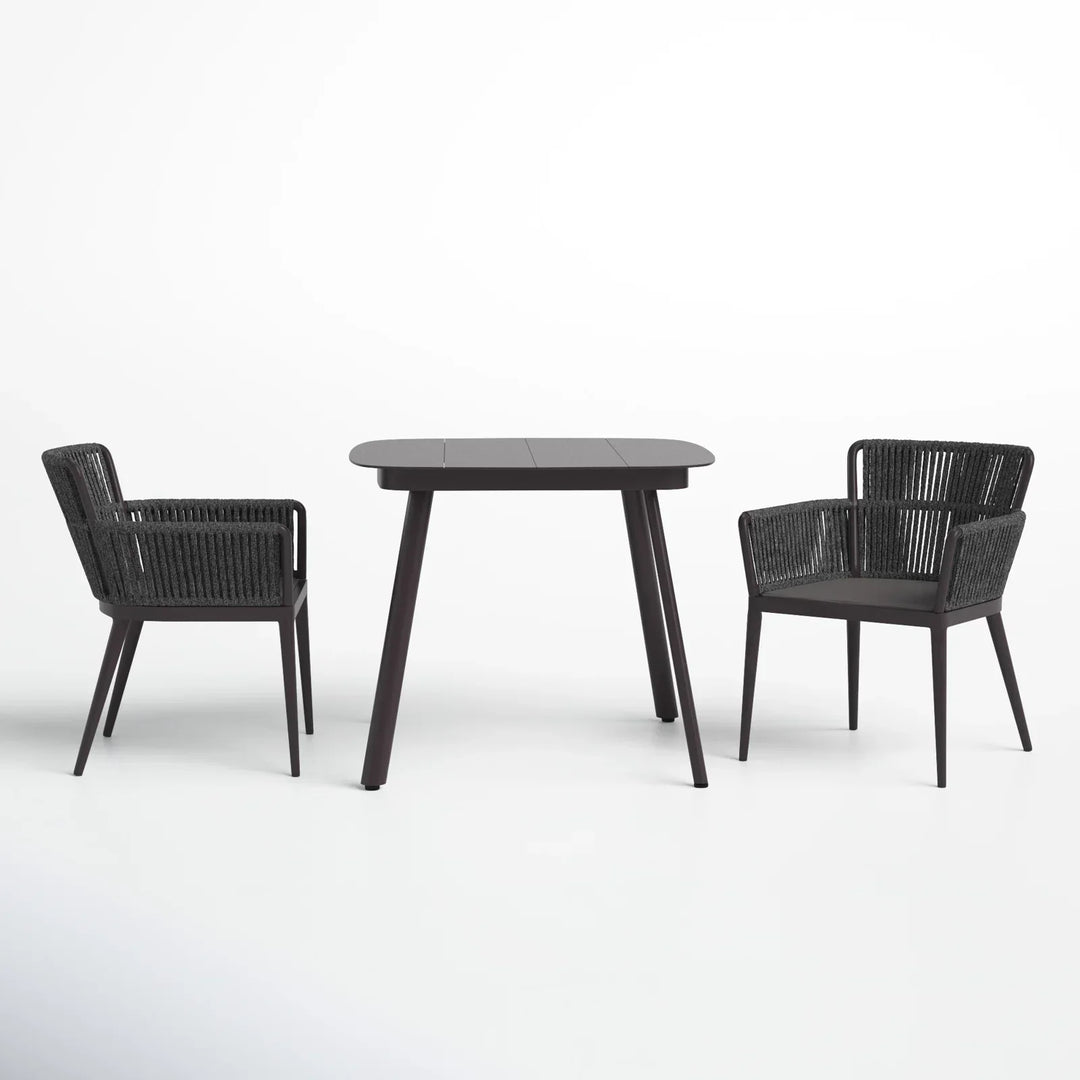 Isabel Outdoor Patio Seating Set 2 Chairs and 1 Table Set (Dark Brown) Braided & Rope
