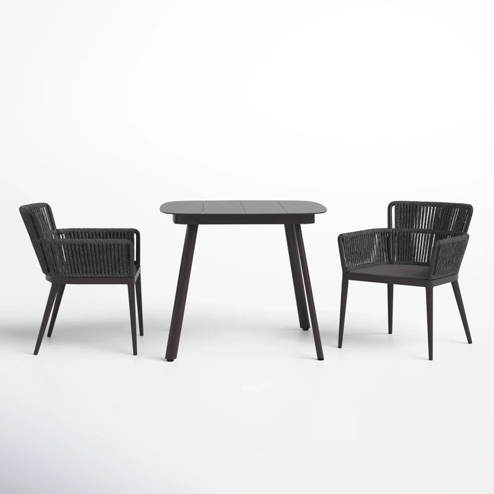 Isabel Outdoor Patio Seating Set 2 Chairs and 1 Table Set (Dark Brown) Braided & Rope