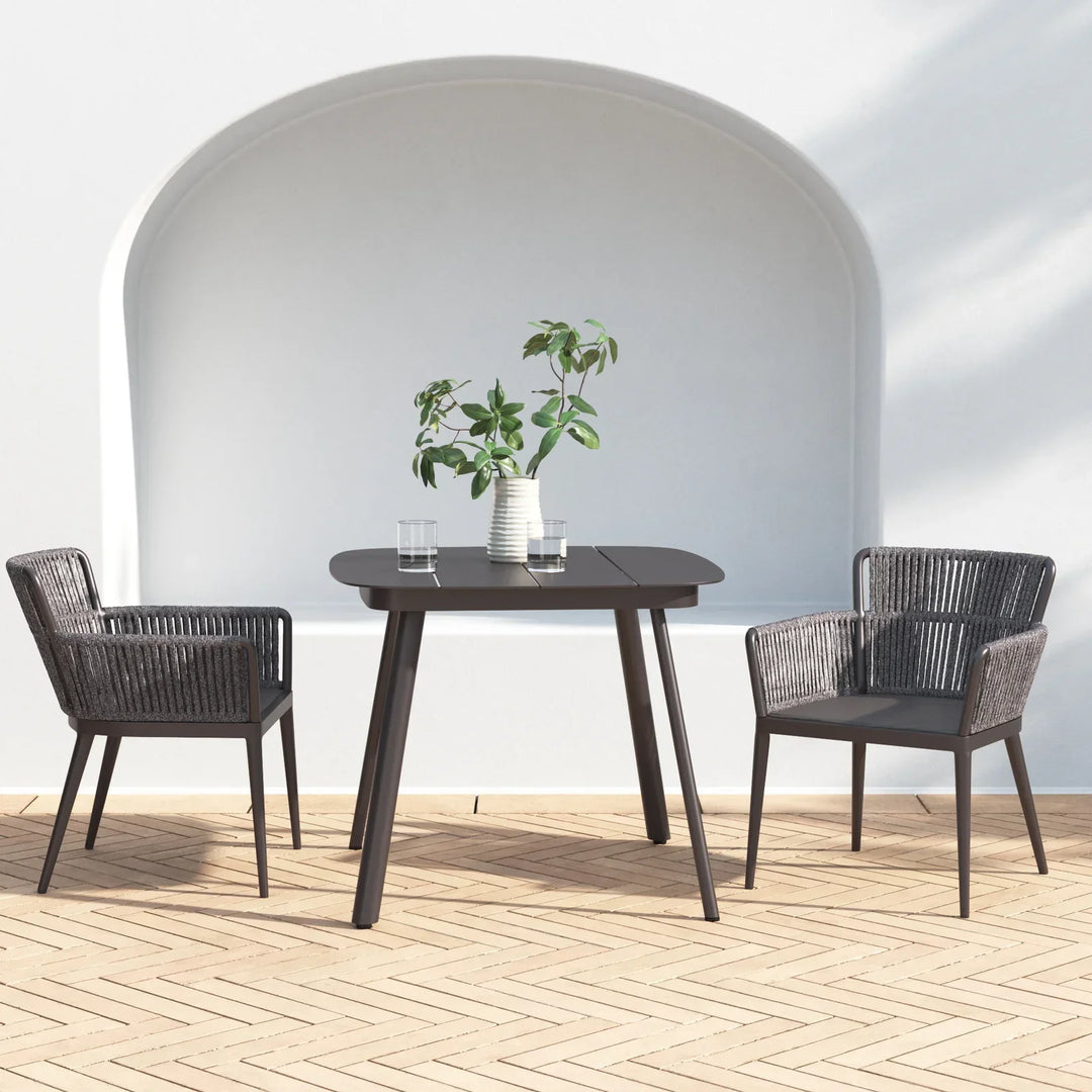 Isabel Outdoor Patio Seating Set 2 Chairs and 1 Table Set (Dark Brown) Braided & Rope