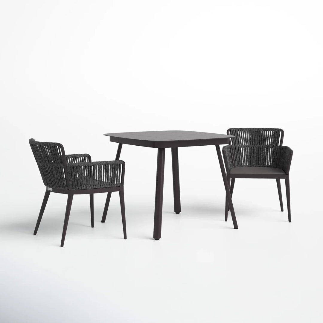 Isabel Outdoor Patio Seating Set 2 Chairs and 1 Table Set (Dark Brown) Braided & Rope