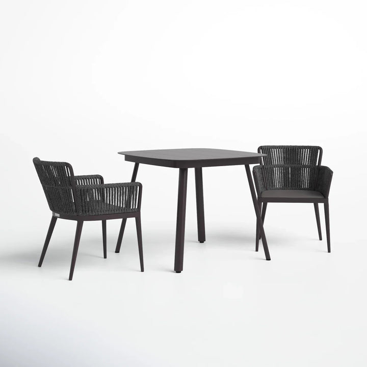 Isabel Outdoor Patio Seating Set 2 Chairs and 1 Table Set (Dark Brown) Braided & Rope