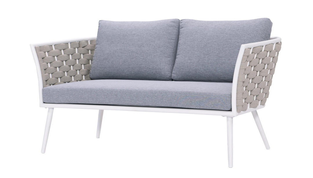 Pozen Outdoor Garden Balcony Sofa Set  2 Seater, 2 Single seater and 1 Center Table Set, Braid & Rope (White + Cream)