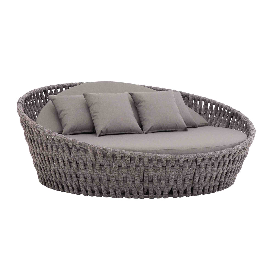 Cleri Outdoor Poolside Sunbed With Cushion Daybed (Dark Grey) Braided & Rope