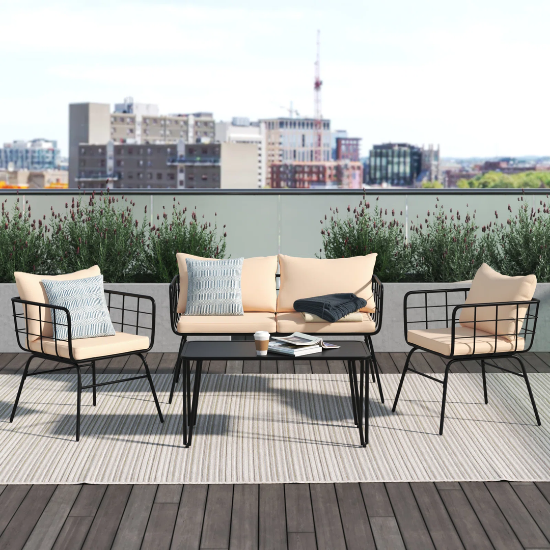 Blog Outdoor Sofa Set 2 Seater , 2 Single seater and 1 Center Table Set (Black + Beige)