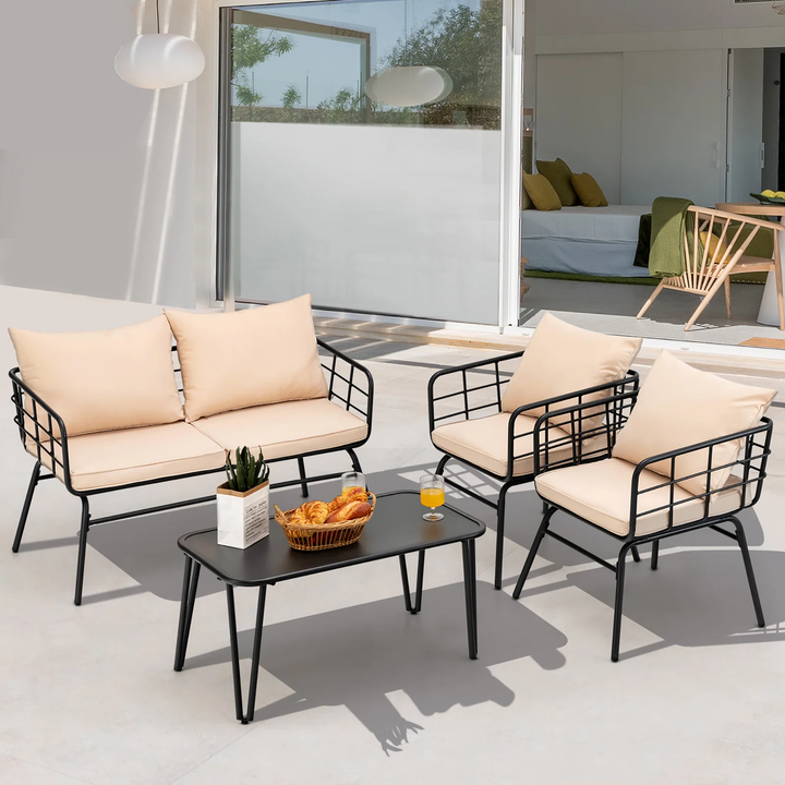 Blog Outdoor Sofa Set 2 Seater , 2 Single seater and 1 Center Table Set (Black + Beige)