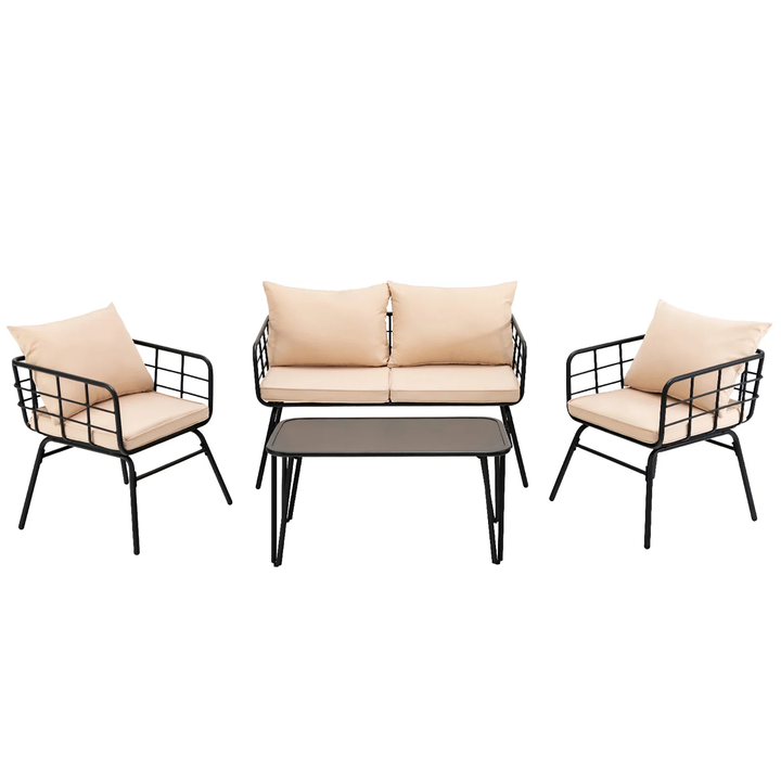 Blog Outdoor Sofa Set 2 Seater , 2 Single seater and 1 Center Table Set (Black + Beige)