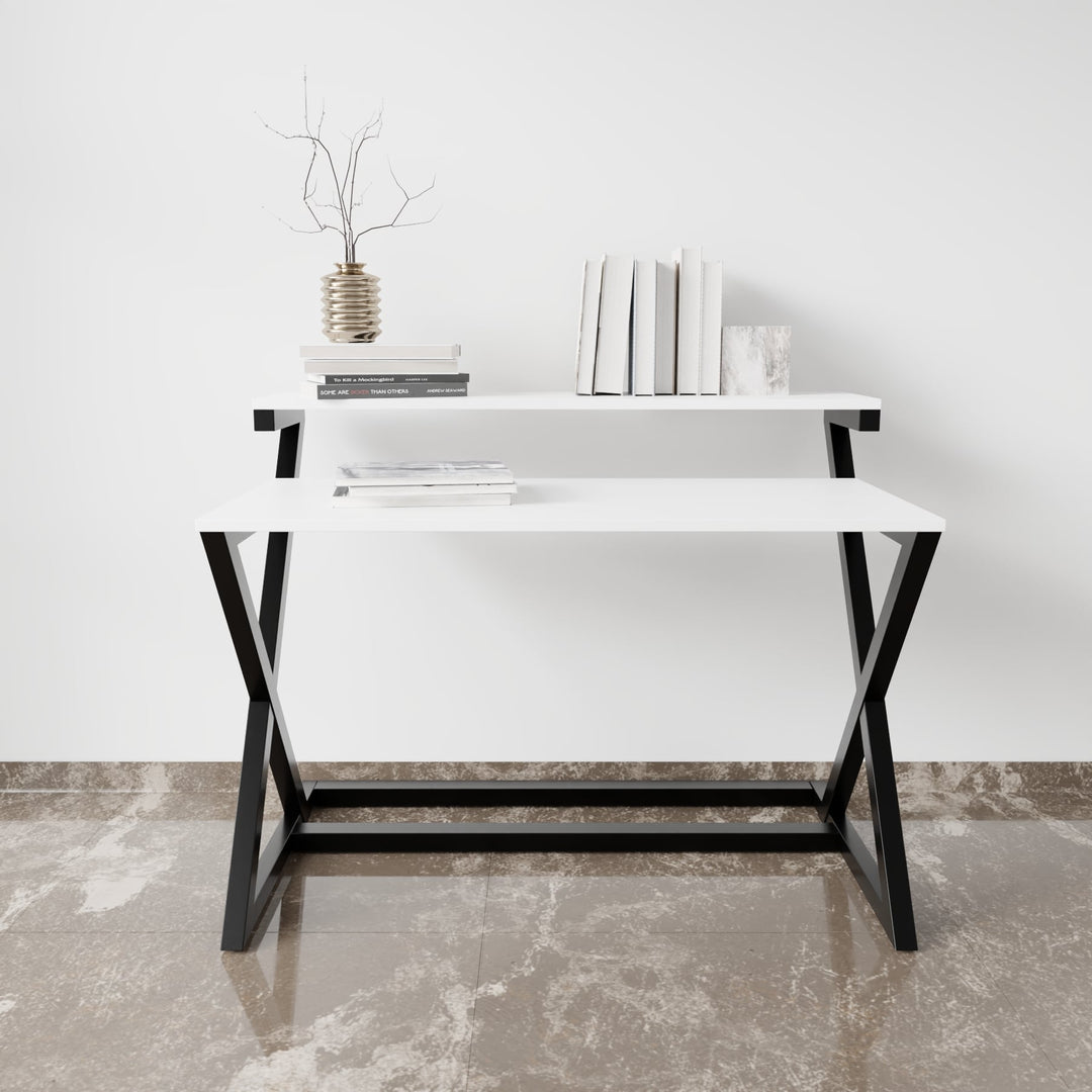 Austin Study Table in White Color with Upper Shelve | Computer Table | Study Table for Home