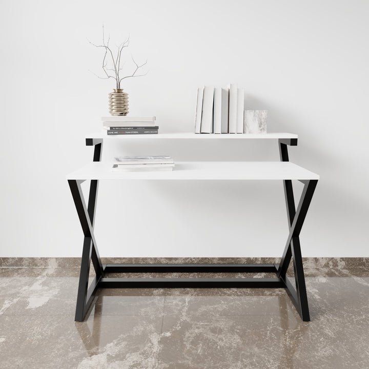 Austin Study Table in White Color with Upper Shelve | Computer Table | Study Table for Home