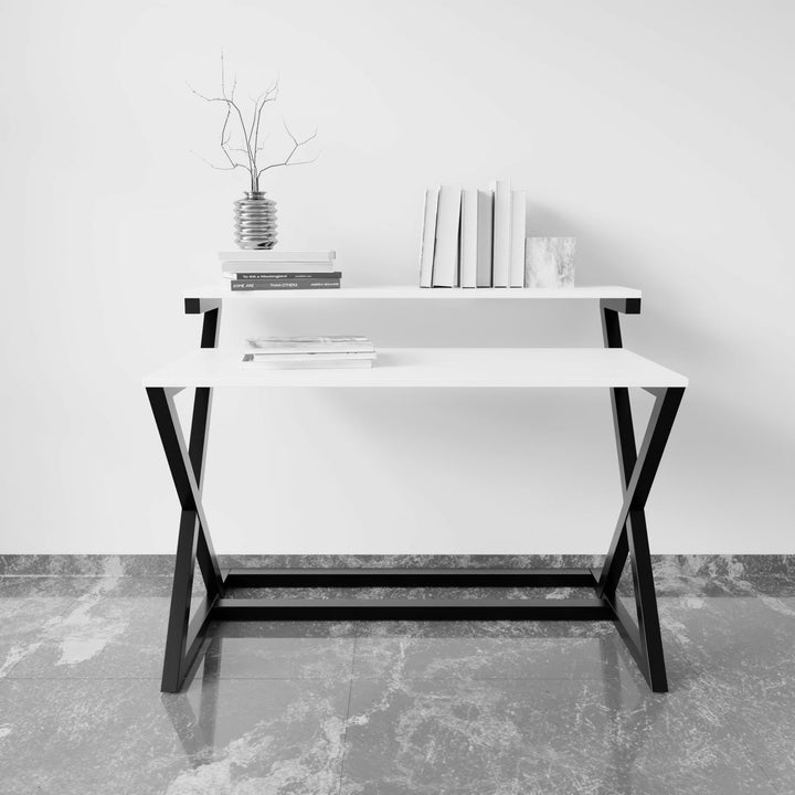 Austin Study Table in White Color with Upper Shelve | Computer Table | Study Table for Home