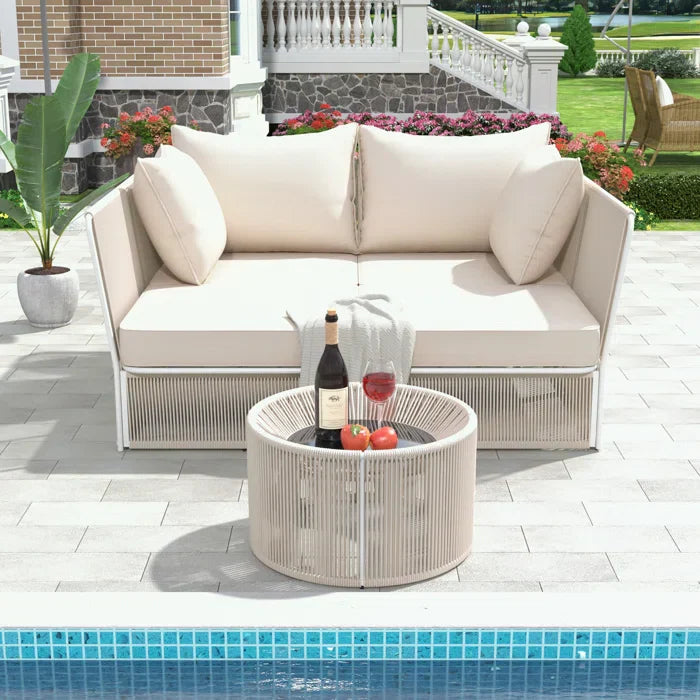 Benito Outdoor Poolside Sunbed With Cushion Daybed And Side Table (Braided & Rope)