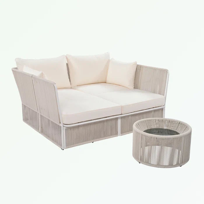 Benito Outdoor Poolside Sunbed With Cushion Daybed And Side Table (Braided & Rope)