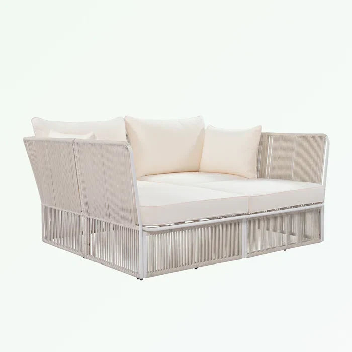 Benito Outdoor Poolside Sunbed With Cushion Daybed And Side Table (Braided & Rope)