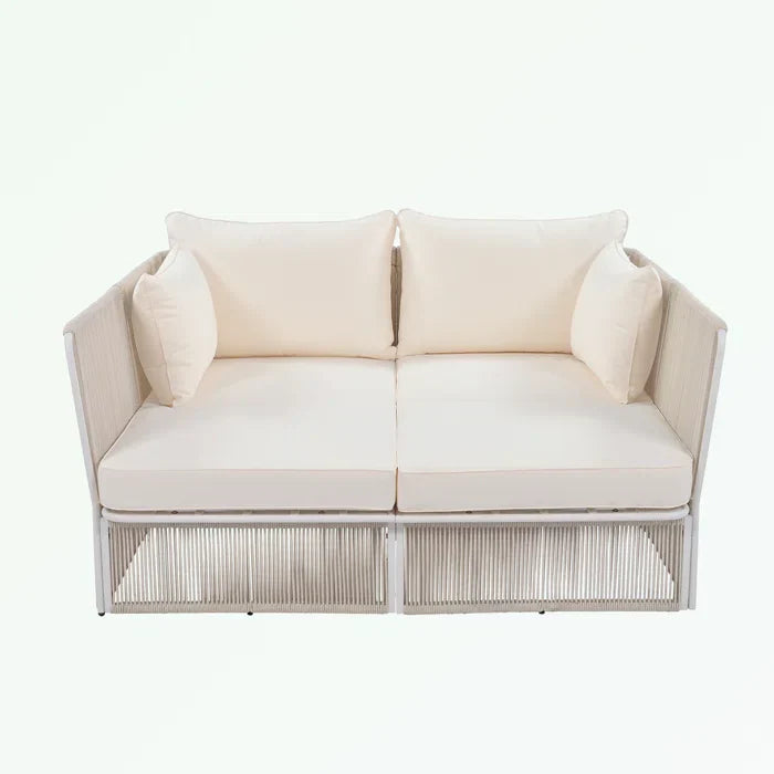 Benito Outdoor Poolside Sunbed With Cushion Daybed And Side Table (Braided & Rope)