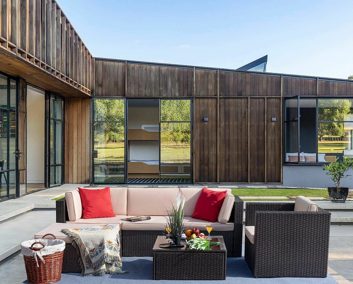 Nes Outdoor Sofa Set 5 Seater and 1 Center Table Set ( Dark Brown)