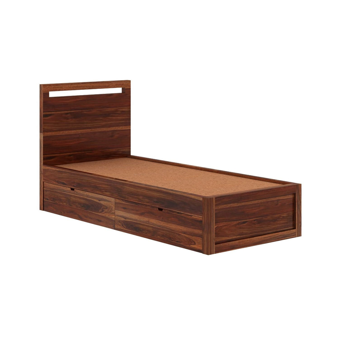 Brenda Solid Sheesham Wood Single Bed With Two Drawers (Natural Finish)