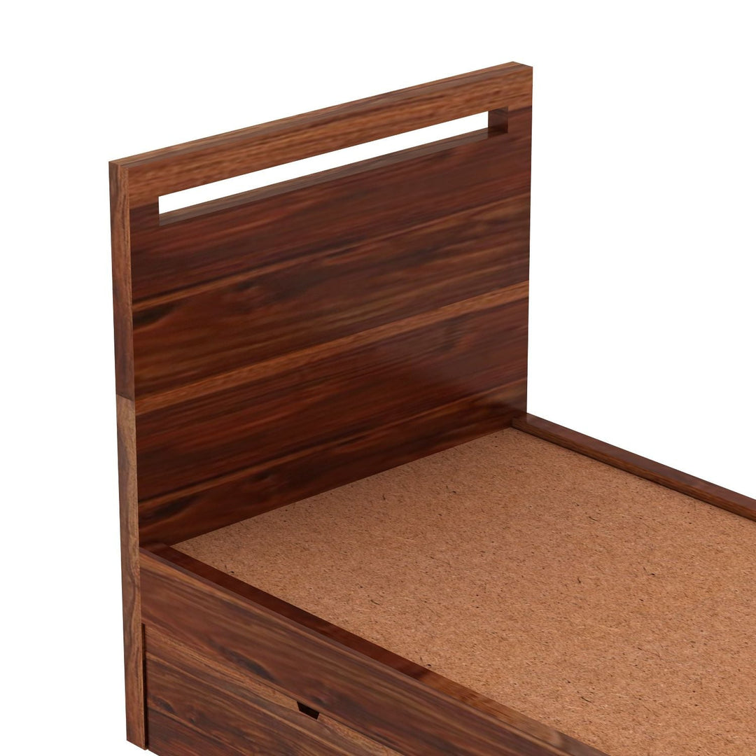 Brenda Solid Sheesham Wood Single Bed With Two Drawers (Natural Finish)