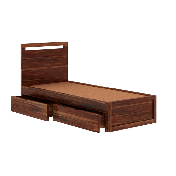 Brenda Solid Sheesham Wood Single Bed With Two Drawers (Natural Finish)