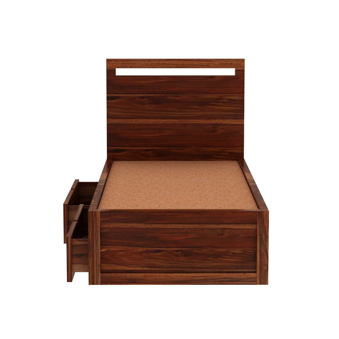 Brenda Solid Sheesham Wood Single Bed With Two Drawers (Natural Finish)