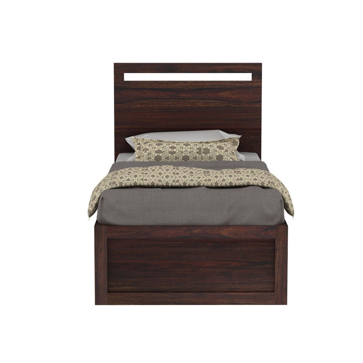 Berta Solid Sheesham Wood Single Bed Without Storage (Walnut Finish)