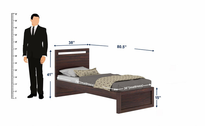 Berta Solid Sheesham Wood Single Bed Without Storage (Walnut Finish)