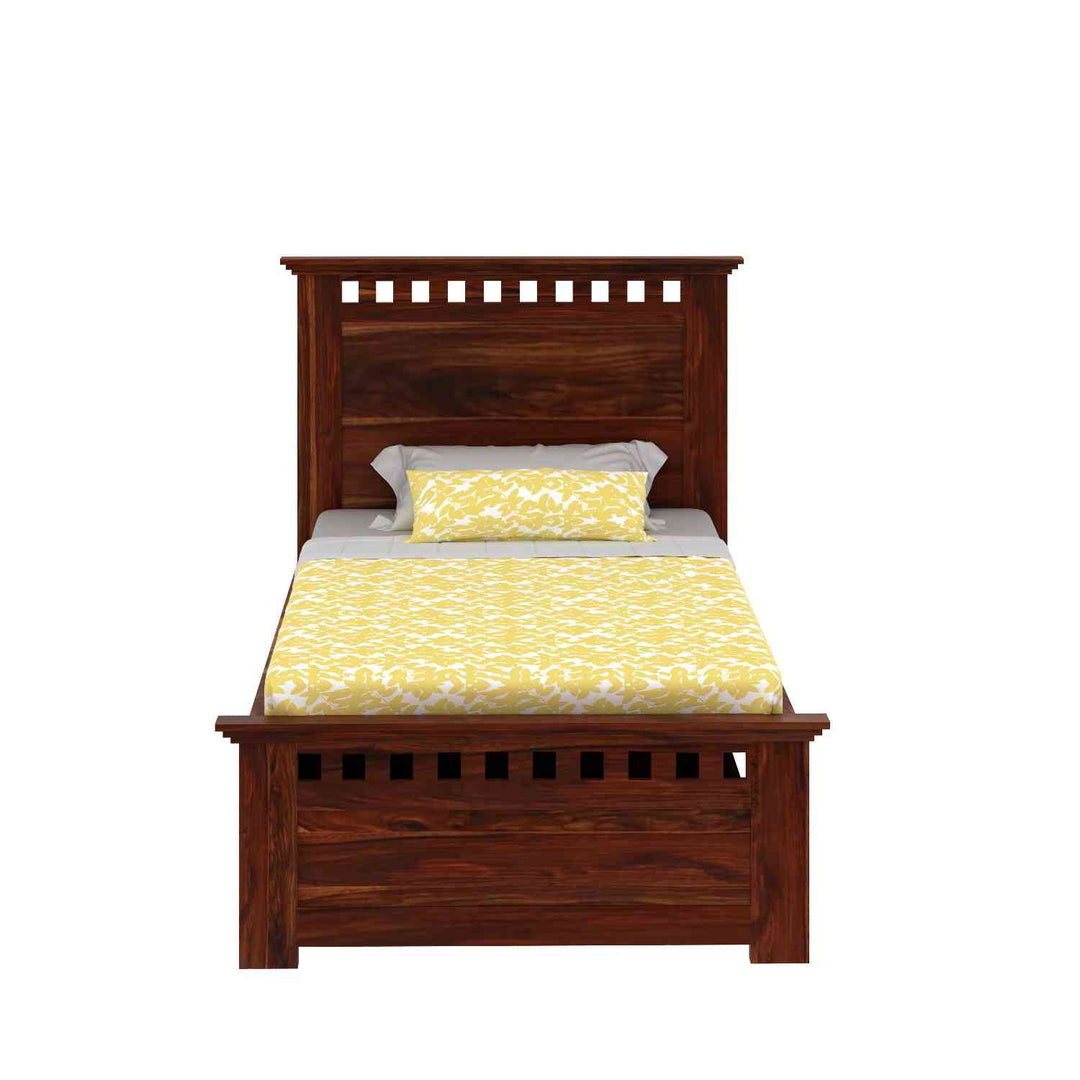 Encarna Solid Sheesham Wood Single Bed With Two Drawers (Natural Finish)